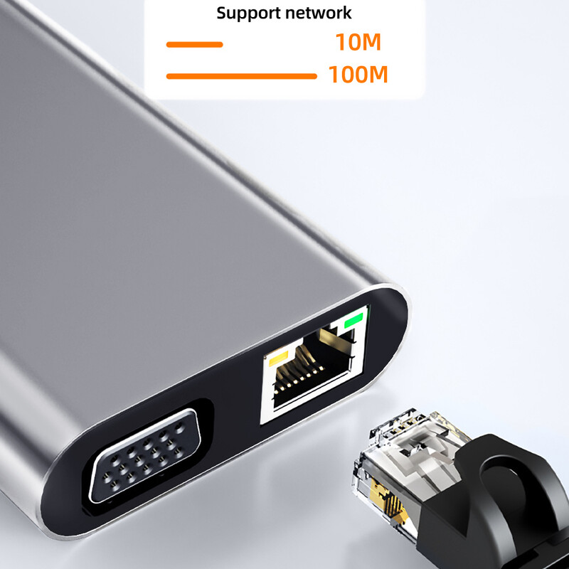 4K 30Hz USB C dokkoló állomás Type C – HDMI-kompatibilis VGA RJ45 adapter USB 3.0 HUB elosztó laptophoz Macbook Air M1 iPad Pro