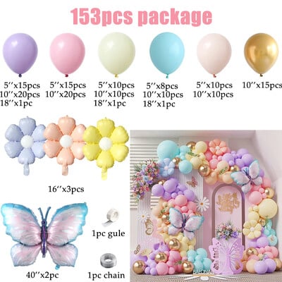 153 buc Macaron Roz Violet Fluturi Baloane Ghirlandă Galben Alb Margarete Folie Bile Heliu Numărări Ziua Nașterii Baby Shower Decor