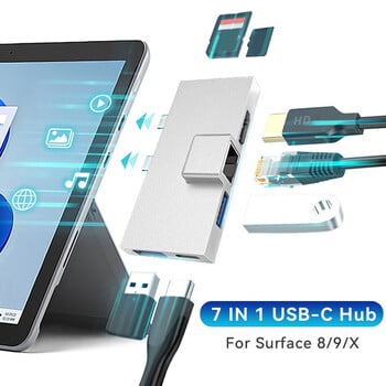 За Microsoft Surface Pro 8 9 X Type-C Hub докинг станция с 4K HDMI-съвместим RJ45 USB 3.0 Четец на карти памет Конвертор HUB