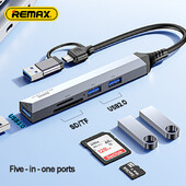 Adaptor Hub Remax Usb 3.0 Cititor 5 în 1 TF SD Splitter USB tip c la HDMI pentru Note MacBook Laptop Tastaturi de joc Mouse de computer