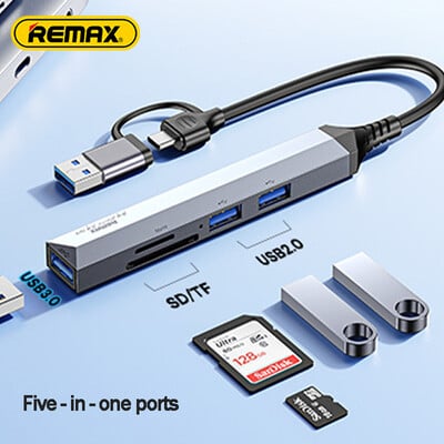 Remax USB 3.0 centrmezgla adapteris 5 vienā TF SD sadalītāja lasītājs USB tips c uz HDMI Piezīmei MacBook klēpjdatoru spēļu tastatūras datora pele