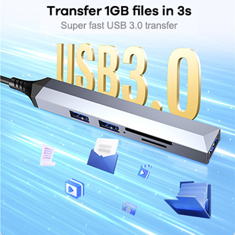 Adaptor Hub Remax Usb 3.0 Cititor 5 în 1 TF SD Splitter USB tip c la HDMI pentru Note MacBook Laptop Tastaturi de joc Mouse de computer