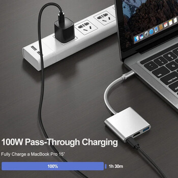 Για φορητό υπολογιστή 3 σε 1 USB C HUB Type-C σε HDTV Προσαρμογέας USB-C 3.1 Splitter 4K30Hz PD100W SD TF Dock για MacBook iPad Pro Air Huawei