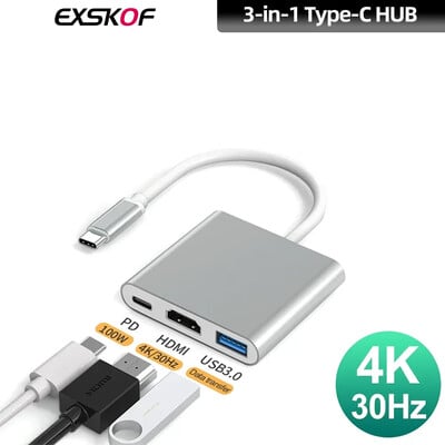 Klēpjdatoram 3 in1 USB C HUB Type-C uz HDTV adapteris USB-C 3.1 sadalītājs 4K30Hz PD100W SD TF doks MacBook iPad Pro Air Huawei