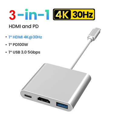 Laptophoz 3 az 1-ben USB C HUB Type-C – HDTV adapter USB-C 3.1 Splitter 4K30Hz PD100W SD TF Dock MacBook iPad Pro Air Huaweihez