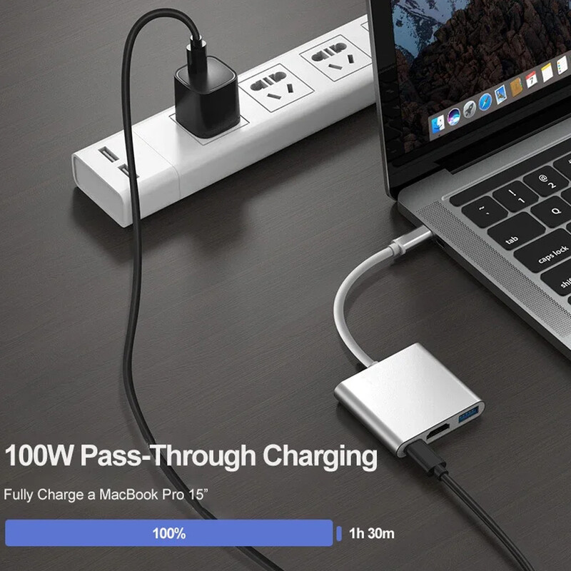 Laptophoz 3 az 1-ben USB C HUB Type-C – HDTV adapter USB-C 3.1 Splitter 4K30Hz PD100W SD TF Dock MacBook iPad Pro Air Huaweihez
