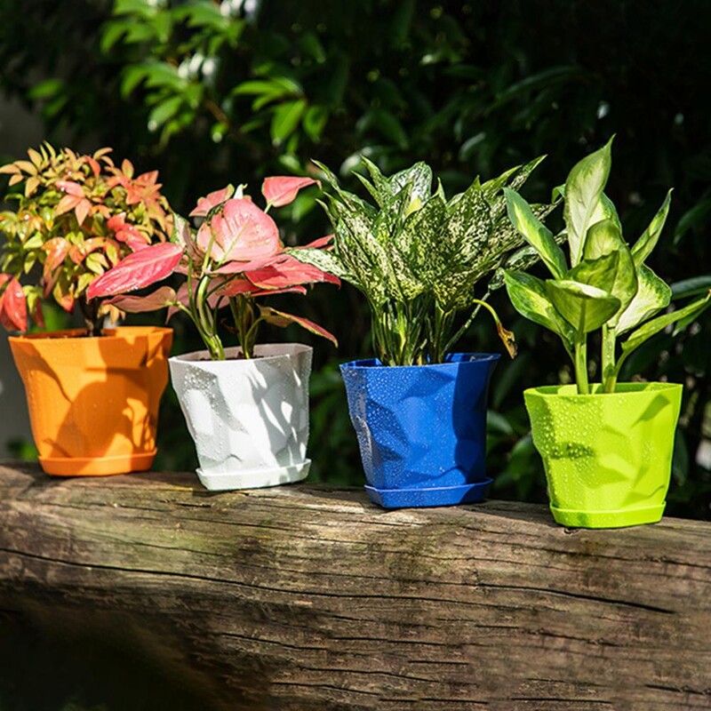 Virágcserép Kiváló tartós, műanyag díszes színes cserep tálcával Légáteresztő északi stílusú mini virágültető