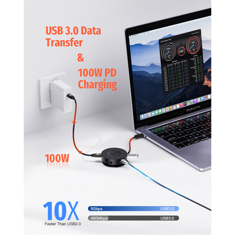 USB C dokstacija 7-in-1 USB C centrmezgls ar dubultu 4K HDMI portu 100 W PD USB 3.0 Gigabit Ethernet MacBook/Dell/Lenovo piezīmjdatoriem