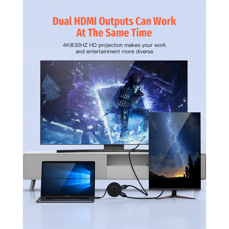 USB C dokstacija 7-in-1 USB C centrmezgls ar dubultu 4K HDMI portu 100 W PD USB 3.0 Gigabit Ethernet MacBook/Dell/Lenovo piezīmjdatoriem