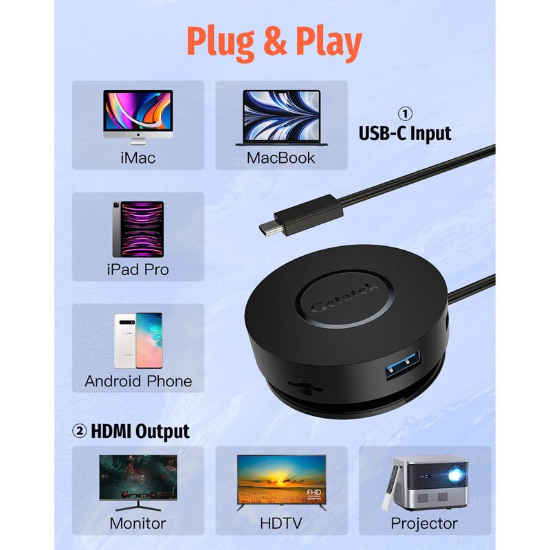 USB C dokstacija 7-in-1 USB C centrmezgls ar dubultu 4K HDMI portu 100 W PD USB 3.0 Gigabit Ethernet MacBook/Dell/Lenovo piezīmjdatoriem