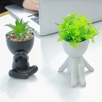 Nordic Creative Cute Tree Man Pot, Κεραμικό, Little People, Body Flower Flowers, Home Office Στολίδια, Cartoon Succulent Potted