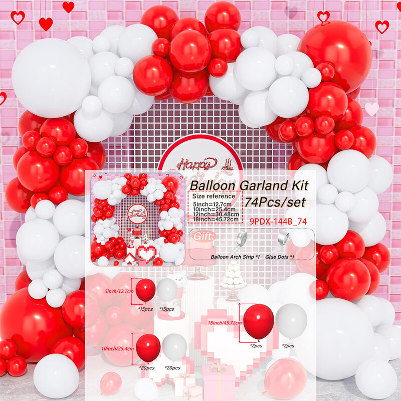 Kit arc balon din latex alb roșu, Crăciun, nuntă, petrecere de naștere, duș de mireasă, dezvăluire de gen, aniversari, decorațiuni de iarnă
