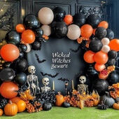 Πορτοκαλί μαύρη άμμος και λευκά μπαλόνια, κατάλληλα για Απόκριες, Ημέρα των Ευχαριστιών, γάμους γενεθλίων, τελετή αποφοίτησης,