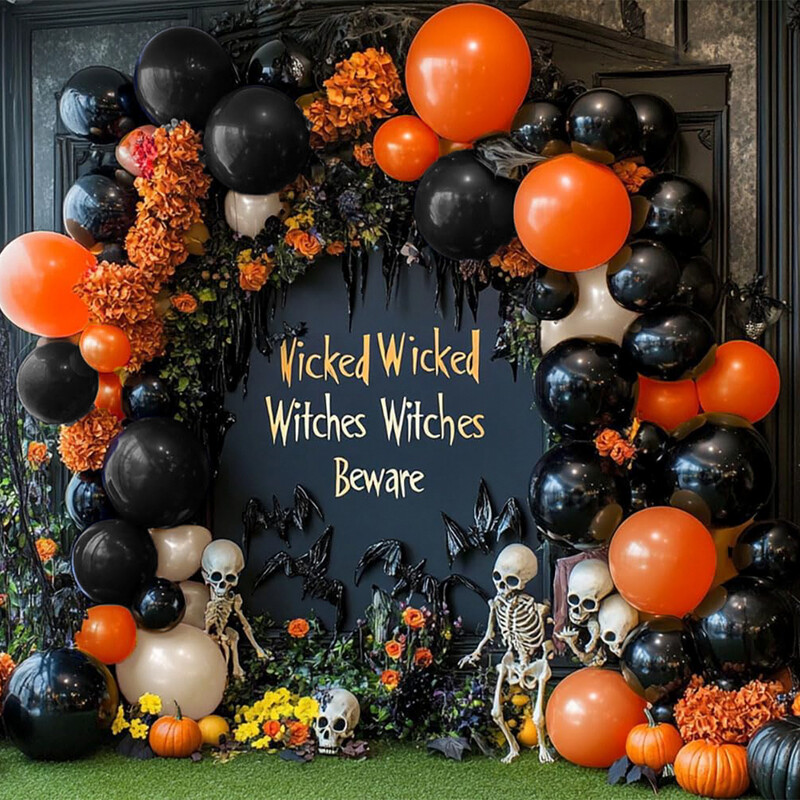 Πορτοκαλί μαύρη άμμος και λευκά μπαλόνια, κατάλληλα για Απόκριες, Ημέρα των Ευχαριστιών, γάμους γενεθλίων, τελετή αποφοίτησης,