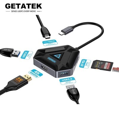 Getatek USB C Hub 6 in 1 Adapteris 4K@60Hz HDMI 100W PD USB 3.0 5Gbps SD/TF karšu lasītājs USB dokstacija priekš MacBook Air M1 M2