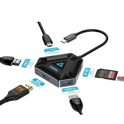 Getatek USB C Hub 6 in 1 Adapter 4K@60Hz HDMI 100W PD USB 3.0 5Gbps SD/TF kaardilugeja USB dokkimisjaam MacBook Air M1 M2 jaoks