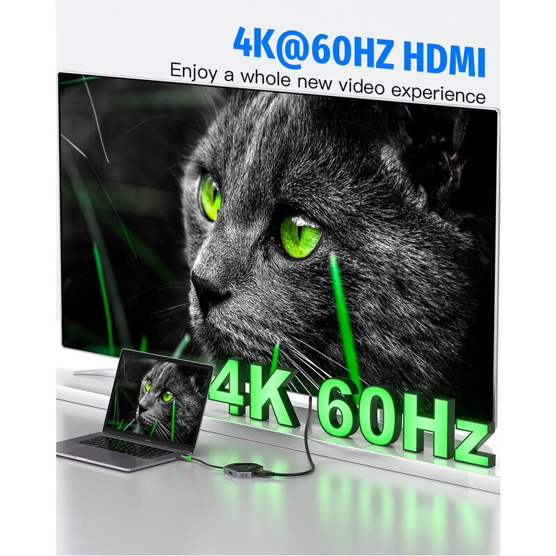 Getatek USB C Hub 6 in 1 Adapter 4K@60Hz HDMI 100W PD USB 3.0 5Gbps SD/TF kaardilugeja USB dokkimisjaam MacBook Air M1 M2 jaoks