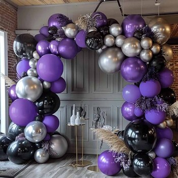 Purple Silver Black latex Boon Arch Kit, πάρτι γενεθλίων, Halloween, συνταξιοδότηση, Day of the Dead, εορταστικές εκδηλώσεις