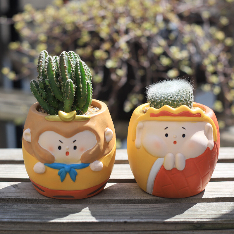 Kūrybinis vazonas sukulentams Oro augalai Derva gėlių vazonas Dekoratyvinis kambarys Biuro stalas Beždžionių karalius Tang Sanzang papuošalai