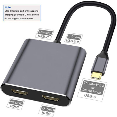 Adaptér C Hub 4K 60 Hz na duálny HDMI kompatibilný s rozširujúcou obrazovkou, dokovacia stanica typu C pre Macbook, notebook, mobilný telefón, PC