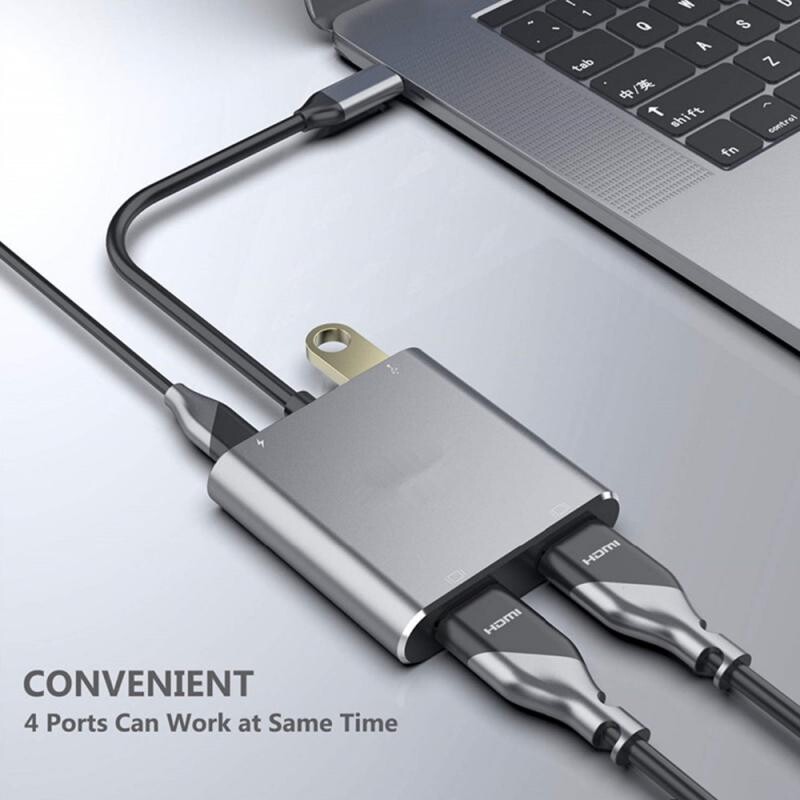 Adaptér C Hub 4K 60 Hz na duálny HDMI kompatibilný s rozširujúcou obrazovkou, dokovacia stanica typu C pre Macbook, notebook, mobilný telefón, PC