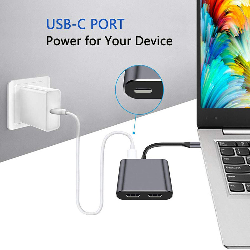 Adaptér C Hub 4K 60 Hz na duálny HDMI kompatibilný s rozširujúcou obrazovkou, dokovacia stanica typu C pre Macbook, notebook, mobilný telefón, PC