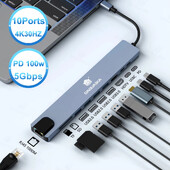 10 v 1 USB C HUB 4K 30Hz dokovacia stanica typu C na HDMI kompatibilná s RJ45 Ethernet PD100W pre MacBook iPad Huawei Sumsang Phone