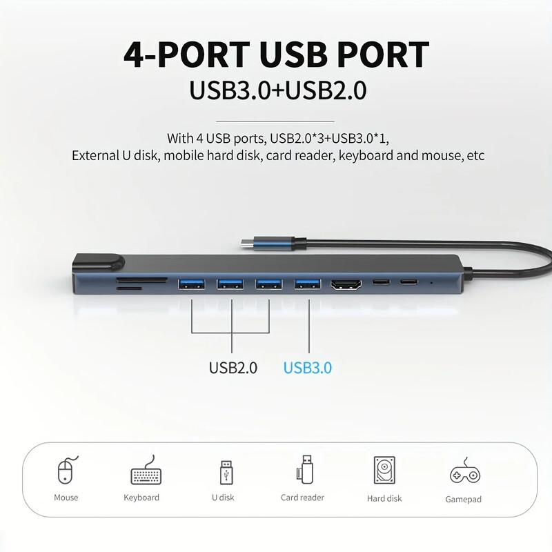 10 v 1 USB C HUB 4K 30Hz dokovacia stanica typu C na HDMI kompatibilná s RJ45 Ethernet PD100W pre MacBook iPad Huawei Sumsang Phone