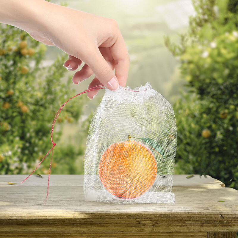 50 vnt Vaisių tinkliniai maišeliai Užtraukiami tinkliniai maišeliai Augalas daržovėms Apsauginis baltas nailono sodas