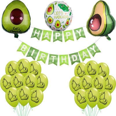 Zöld Lets Avokádó Fólia lufi Fiesta Party dekoráció Globos Boldog születésnapot Banner Növény Gyümölcs Hawaii Babazuhany Ballon