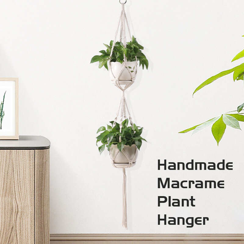 Umeraș pentru plante de macrame realizat manual Umeraș pentru plante Umeraș pentru ghivece de flori Umeraș pentru jardinieră Decor de perete Curte grădină agățată Jardinier agățat Coș suspendat