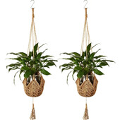 2db Akasztós kosár növény Kézzel készített Makramé akasztó virágcserep ültető Akasztó Fali dekoráció Udvari kerti akasztós virágtartó