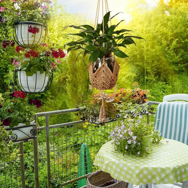 2db Akasztós kosár növény Kézzel készített Makramé akasztó virágcserep ültető Akasztó Fali dekoráció Udvari kerti akasztós virágtartó