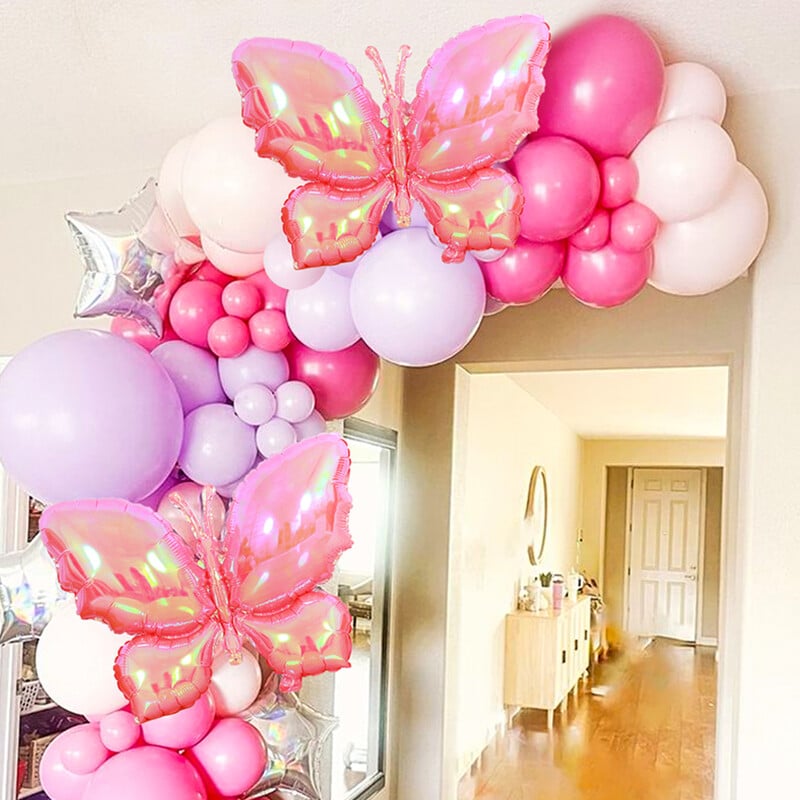 4 buc. Baloane Mylar Fluture Roz pentru Fete Femei Petrecere Tematica Fluturi Nunta Zi de nastere Decoratiuni pentru Baby Shower