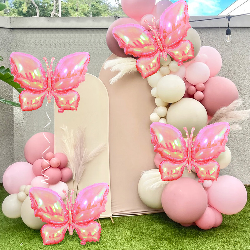 4 buc. Baloane Mylar Fluture Roz pentru Fete Femei Petrecere Tematica Fluturi Nunta Zi de nastere Decoratiuni pentru Baby Shower