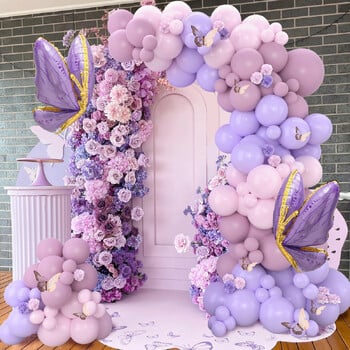 Macaron Pink Purple Butterfly Balloons Garland Arch Kit Butterfly ντεκόρ για πάρτι γενεθλίων Παιδικό ντους μωρού Διακοσμητικό γάμου Globos