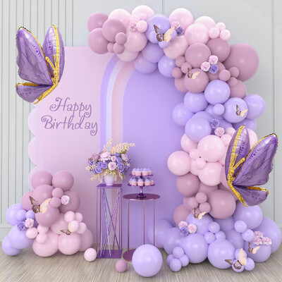 Macaron Pink Purpuriniai drugelių balionai girliandos arkos rinkinys drugelio gimtadienio vakarėlio dekoras Vaikų kūdikių dušas Vestuvių dekoras Globos