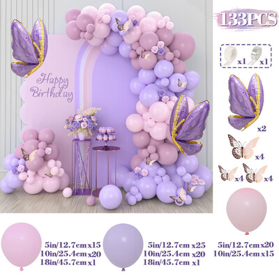 Macarons Ružovo-fialové motýlie balóny Girlanda Arch Kit Motýľ narodeninová párty dekorácia pre deti bábätko svadobná dekorácia Globos