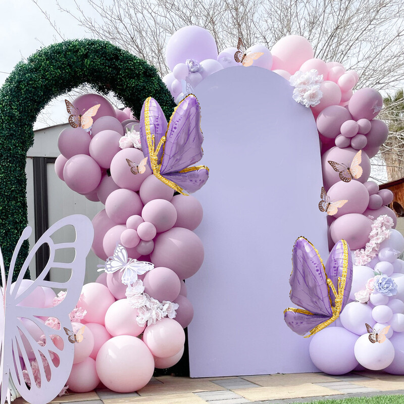 Macarons Ružovo-fialové motýlie balóny Girlanda Arch Kit Motýľ narodeninová párty dekorácia pre deti bábätko svadobná dekorácia Globos