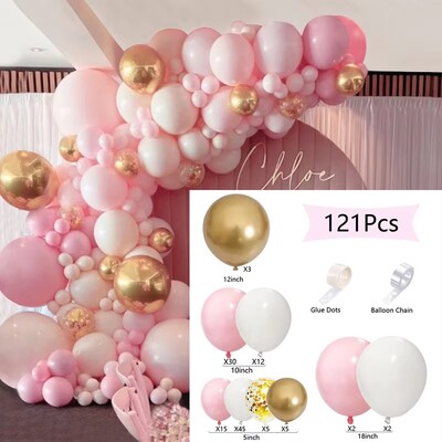 Set de arcade cu baloane Roz, aur alb și confetti, ghirlandă de baloane, nuntă, botez pentru bebeluși, duș, petrecere de aniversare, decorare cu baloane
