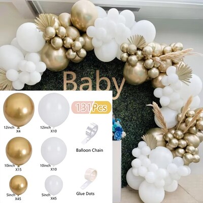 Set de arcade cu baloane Roz, aur alb și confetti, ghirlandă de baloane, nuntă, botez pentru bebeluși, duș, petrecere de aniversare, decorare cu baloane
