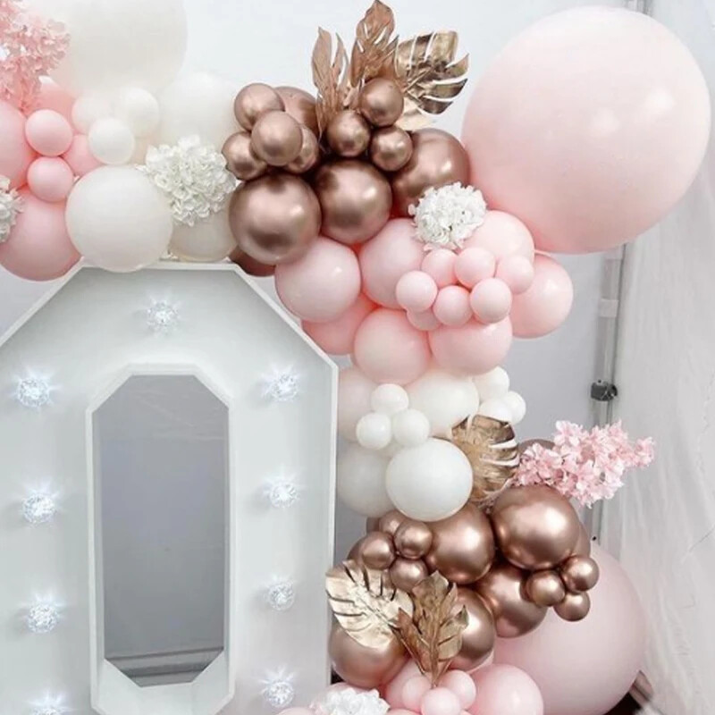 Set de arcade cu baloane Roz, aur alb și confetti, ghirlandă de baloane, nuntă, botez pentru bebeluși, duș, petrecere de aniversare, decorare cu baloane