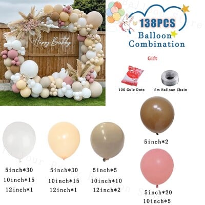 Svadobná a zásnubná dekorácia s balónmi v neutrálnej boho farbe, telová balónová girlanda, sada na girlandu s balónmi, detská oslava, narodeninová párty...