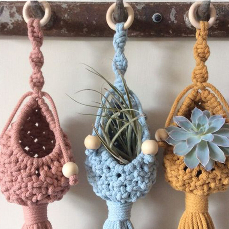 Makramé akasztók pamut szoba kézzel készített szőtt dekoráció akasztós kosarak virágcserép háló növényakasztó virágcserép tartó kosár