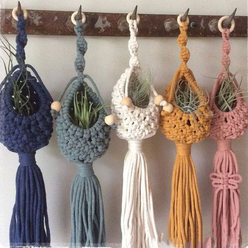 Makramé akasztók pamut szoba kézzel készített szőtt dekoráció akasztós kosarak virágcserép háló növényakasztó virágcserép tartó kosár