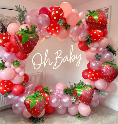 128db Strawberry Balloon Garland Arch Kit.Sweet Berry Girl First Tematikus Születésnapi Party Babazuhany Nem debunking Dekoráció