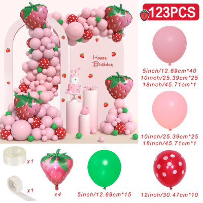 Kit de ghirlande cu baloane pentru decorare pentru petreceri cu căpșuni, 123 buc, pentru fete, pentru 1-a a 2-a aniversare, rechizite pentru petrecerea de căpșuni.