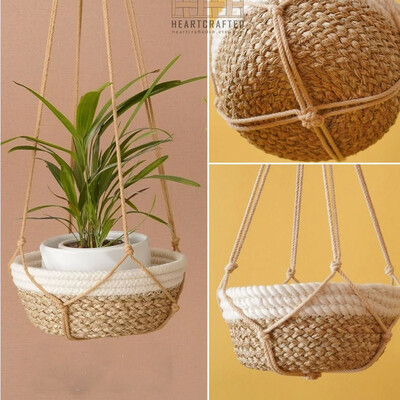 Farebný boho macramé držiak na rastliny ručne tkaný 100% bavlnený tkaný vešiak na koše závesný kôš pre izbové rastliny bonsai bytová dekorácia