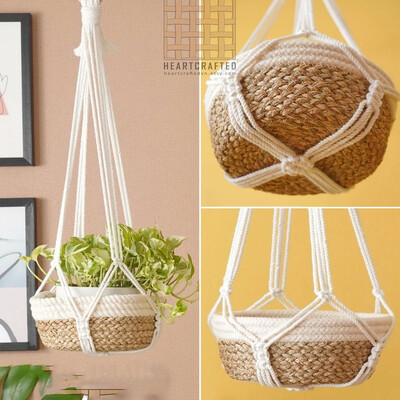 Farebný boho macramé držiak na rastliny ručne tkaný 100% bavlnený tkaný vešiak na koše závesný kôš pre izbové rastliny bonsai bytová dekorácia