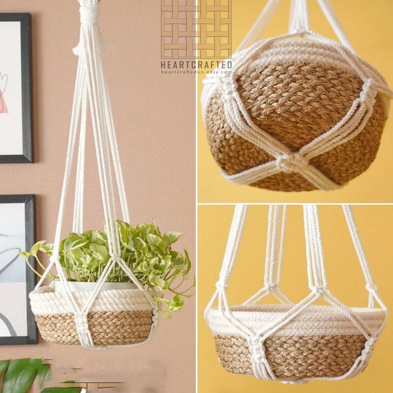 Farebný boho macramé držiak na rastliny ručne tkaný 100% bavlnený tkaný vešiak na koše závesný kôš pre izbové rastliny bonsai bytová dekorácia